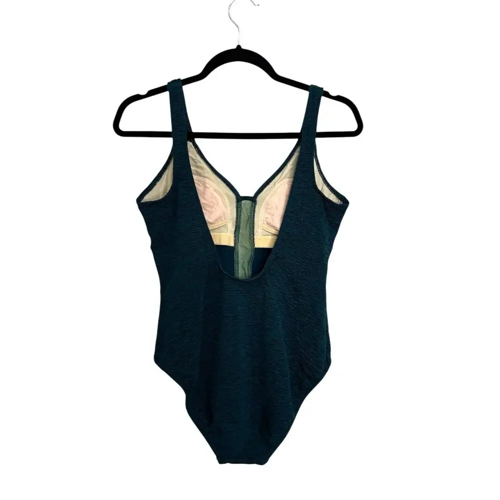 Mainstream Swimsuit Womens 14 Vintage Emerald Green One Piece Mesh Cutout USA